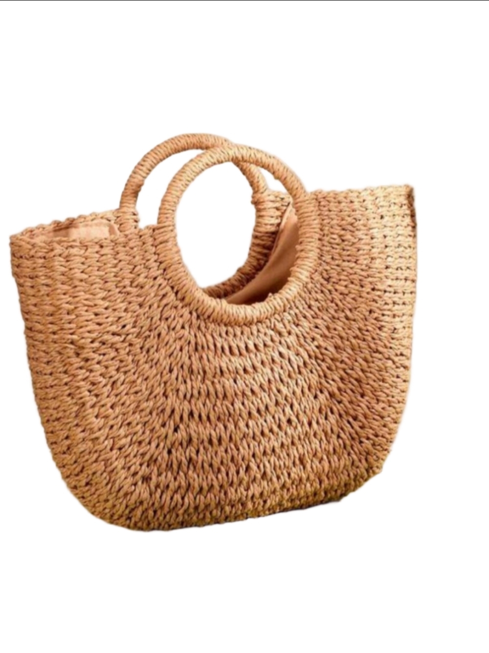 Tan Purse Straw Tote Bag Vacay Tote Shoulder Bag Light Brown Rattan Beach Purse - Picture 8 of 13